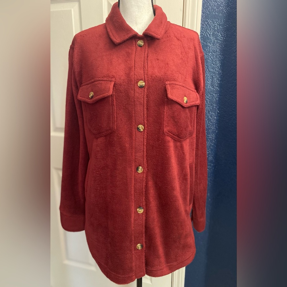 Thread & Supply Red Long Sleeve Notched Collar Button Down